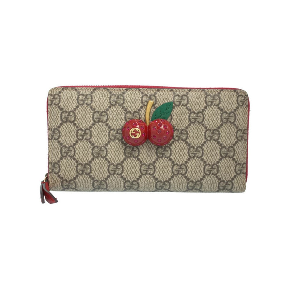 Gucci GG Supreme Zip Around Wallet Cherry Round Zipper Long